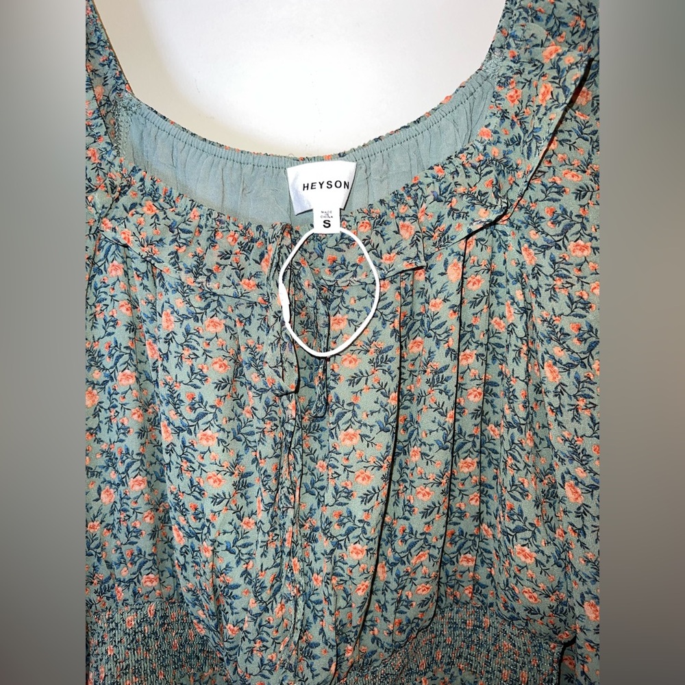 Heyson Floral Smocked Peplum Blouse | Puff Sleeve Boho Top | Size‎ S - Picture 4 of 10